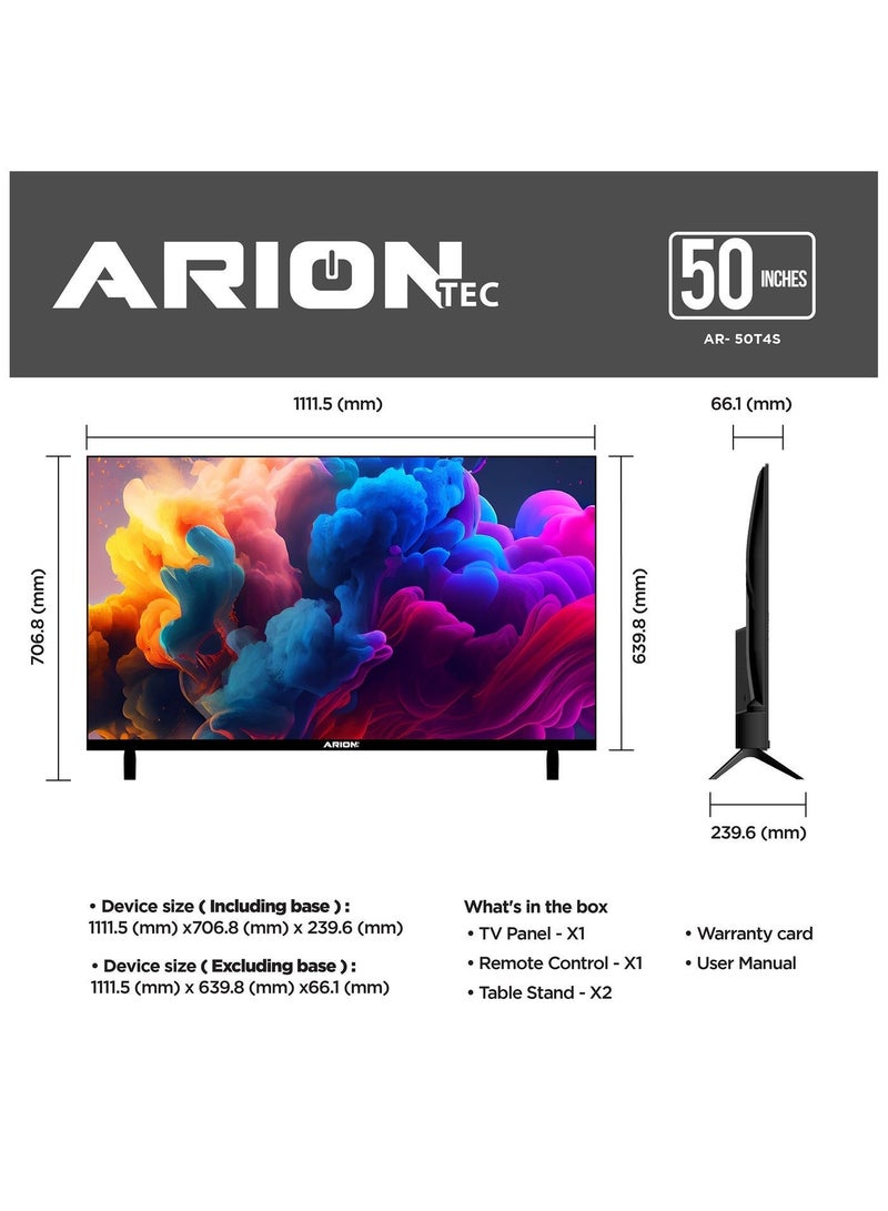 Arion 50" 4K UHD Smart Android TV, Ultra HD Resolution, A+ Grade Panel, Frameless Design, Wi-Fi – AR-50 T4S - Image 3